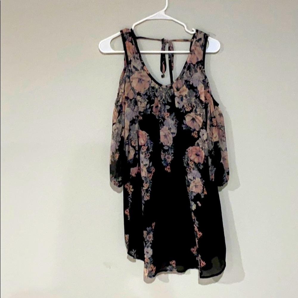Cold shoulder black floral dress